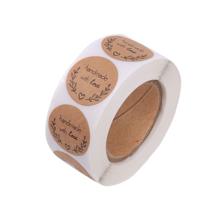1 Inch Round Natural Kraft Olive Branch Handmade With Love Stickers ...