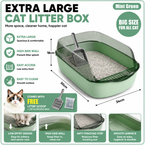 Large Cat Litter Box 50cm with Scoop and Deodorizing Bag Semi-Closed Cat Toilet Anti Splash Easy Clean Kitten Litter Tray