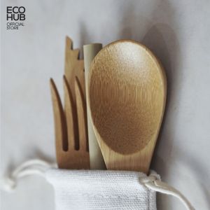 Bộ muỗng nĩa dao tre ECOHUB 16cm Mộc Tự nhiên EH047