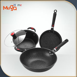 Megahome induction pots and pans non stick cooking ware set Granite Cookware Set 3 pcs Cookware Induction Cooker Pot