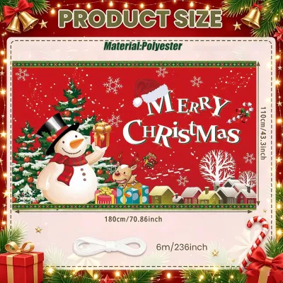 【Reusable】180x110CM Merry Christmas Party Banner decoration background Extra large red Xmas Supplies [In Stock]