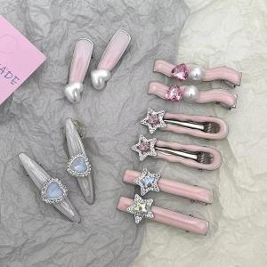 Womens Silver Powder Flowing Metal Hair Clip Womens Y2k Hair Cutting Needle Sweetcool Multi-functional Hair Accessory