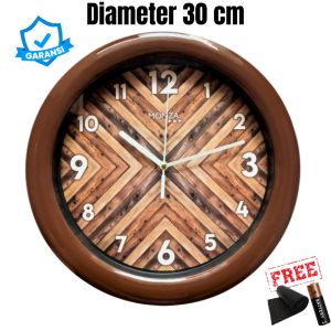 Jam Dinding Besar 30cm Murah Kantor Kamar Ruang Tamu Bulat Hitam Putih Polos Minimalis Monza 999