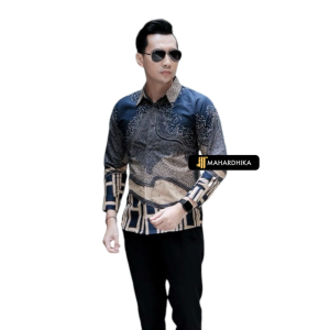 Kemeja BATIK MAHARDHIKA Motif SATRIO DEWO NAVY Lengan Panjang Slimfit