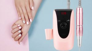 Rechargeable 35000 RPM Electric Nail Drill - Portable Professional Efile Kit for Acrylic Gel Nails Manicure Pedicure Polishing Shape Tools With 11Pcs Drill Bits (Pink)
