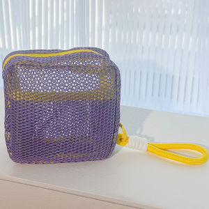 กระเป๋าซิปใส่เครื่องสำอางขนาดเล็กกระเป๋าเก็บผ้าอนามัยชุดหูฟังแบบพกพาสำหรับผู้หญิงกระเป๋าใส่เครื่องสำอางค์ลายตาข่ายหลากสี