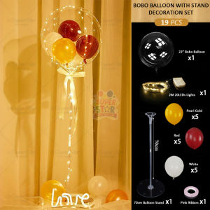 12pcs Light Up Bobo Balloon Transparent Set 22 Inch Bubble Balloons Stand With LED Lights Big Clear Heliium Ballons For Birthday Wedding Graduation Anniversary Party Decoration