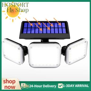 【HPS】 112 LED Motion Sensor Outdoor Lights IP65 Waterproof 3 Heads Flood Light with 3 Modes 300LM for Exterior Outside Garage House