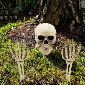 NCNC(OKDEALS01) 2/3Pcs/set Artificial Halloween Skull Plastic Lifelike Ground Insert Skeleton Decorative Items With Ground Insert Halloween