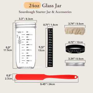 Sourdough Starter Jar Kit 6pcs Glass Reusable Wide Mouth Lid Feeding Mark Bread Baking Tools