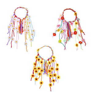 Flower Hippie Headband Floral Crown Behemain Sunflowers Hair Accessories Beads Adjust Flower Headdress for Womens