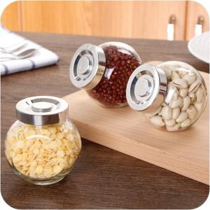 Hũ Thủy Tinh Nhỏ 50ML (1 cái) mẫu tròn dẹt kiểu nghiêng 2 đáy nắp nhựa màu bạc - Hủ Thủy Tinh Nhỏ siêu trong đựng thực phẩm mỹ phẩm