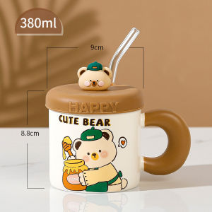 Cốc Sứ Cao Cấp Gấu Kute Kèm Hộp Quà Tặng Ly Cốc Uống Nước Văn Phòng Cà Phê Có Nắp Ống Hút