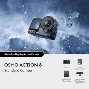 DJI Osmo Action 6 1/1.1” pro action camera Sensor 4K HDR 240-min Battery 50GB Storage 20m Waterproof Cold Resistant SuperNight Mode OsmoAudio Direct Mic Gesture Control Action Camera for Diving Skiing Motorcycle Vlog Mountain Biking HIking