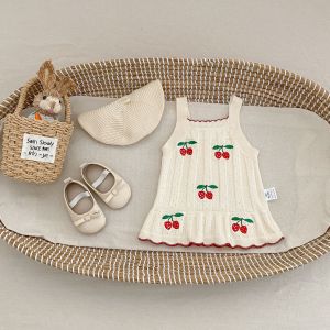 2026 Spring New Baby Girl Sleeveless Knitted Sling Cotton Infant Girls Sweet Strawberry Embroidery Strap Tops Toddler Sweater2026