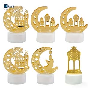Ueblock✈ 6 Pcs Bedside Warm Atmosphere Light Battery Operated LED Eid Mubarak Lamp for Home Bedroom Decor