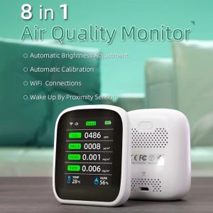 COUPLECOL Temperature Detector 8-in-1 Indoor Air Quality Monitor with NDIR Technology Humidity Detector Carbon Dioxide Detector Smart Alarm Clock CO 2 Detector CO 2