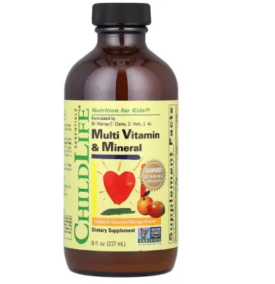 LittleSunshineKids | ChildLife Essentials Multi Vitamin & Mineral Natural Orange/Mango 8 fl oz (237 ml) Non GMO Project Verified