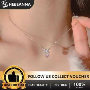 hebeanna Zircon Bowknot Heart Pendant Necklaces Pink Heart Ladies Girls Fashion Elegant Clavicle Chain For Women Jewelry