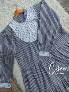 Cyara Tunik Katun Salur Kombinasi Tile Brukat Terbaru | Atasan Salur Variasi Pita