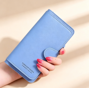New womens long wallet foldable zippered multiple card slots large capacity can hold coins bills and IDs lightweight and portable can be carried by hand.