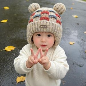 DOWNA Pom-Pom đôi Mũ mùa đông cho bé Phim hoạt hình Hip Hop Mũ len trẻ em Thời trang Đậm đặc Mũ giữ ấm Ngoài trời