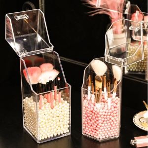 Acrylic Brush Holder Dustproof Makeup Brush Organizer with Lid Covered Cosmetic Brush Holder