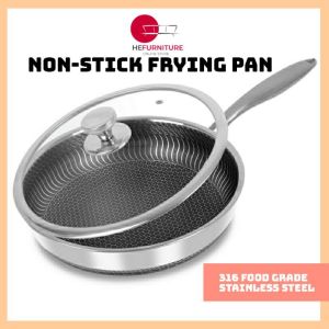 SUS 316 Stainless Steel Non Stick Frying Pan with handle/with glass lid/Pok Honey Comb
