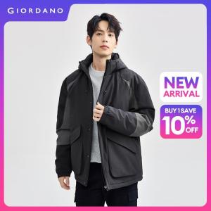 GIORDANO Men Jackets Flap Pockets Hooded Padded Jackets Windproof Placket Fashionable Casual Contrast Jackets 01076719