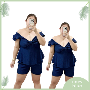 ANDYS CHOICE | BARBARA PLUS SIZE TERNO | 2 WAY OFF SHOULDER RIBBON TOP SHORT POCKET COORDINATE FOR WOMAN