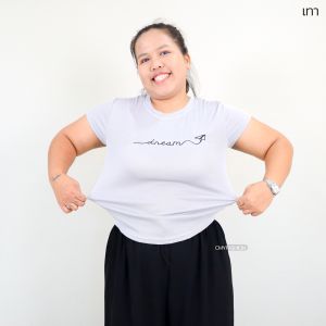 406-2xl# เสื้อยืด ไซส์ใหญ่ คอกลม แขนสั้น จั๊มเอว ผ้าร่อง ปักลาย ทรงเข้ารูป