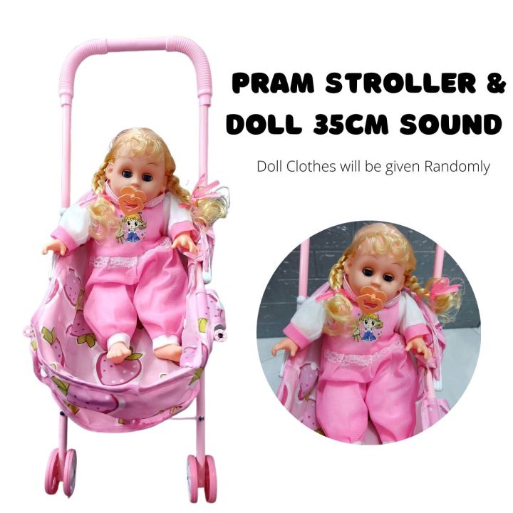 Baby Kids Doll Stroller Pram Pretend Play Toy Baby Pram Trolley