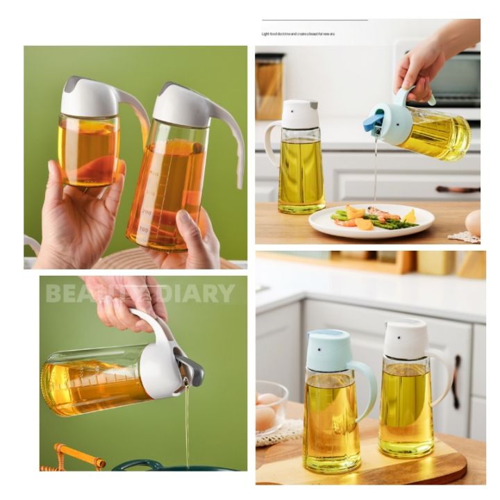 300ML/630ML Kitchen Condiments Bottle Automatic Lid Glass Oil Bottle