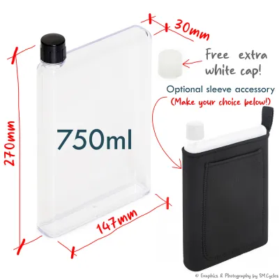 🇸🇬 750ml/420ml/350ml Transparent Flat Style Thin and Slim Memo Water Bottle (BPA Free) [SG STOCK]