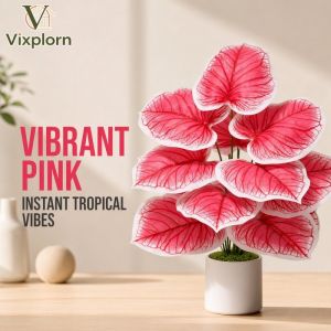 Artificial Pink Leaves Faux Tropical Plant Simulated Bonsai Home Decor Office Bedroom Wedding Party Decor Realistic No Maintenance Multiple Styles
