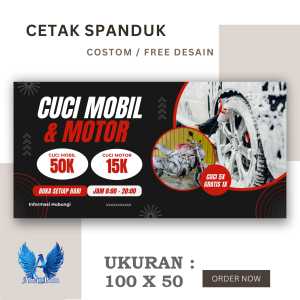 Spanduk Banner CUCI MOTOR & MOBIL Ukuran 100X50 cm Costom Desain