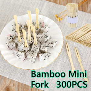 【300pcs】Disposable Bamboo Mini Fork Disposable Bamboo Forks Food Picks Skewers 9cm Wooden Spoon