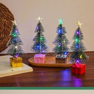 Mini LED Christmas Tree Night Light Colorful Glowing Desktop Ornament Battery Powered Gift Box Base