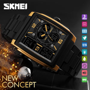 SKMEI 1274 Men 3 Times Casual Watch Dual Display Business Fashion Watches 5 Groups Alarm Wristwatch Countdown Snooze 50m Waterproof