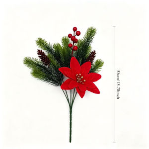 YESPERY 5Pcs Artificial Poinsettia Flower Bouquets Red Berry Christmas Pine Branches Xmas Tree Wreath DIY Christmas Decoration