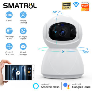 SMATRUL Tuya Smart Camera 1080P FHD CCTV Camera AI Auto Tracking PIR Motion Human Detection Camera Two Way Voice Call Indoor Home Security for Alexa Home