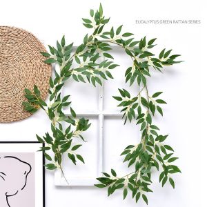 Artificial Eucalyptus Garland Willow Leaves Fake Green Vine Fake Plant Wedding Home Decoration Background Rattan
