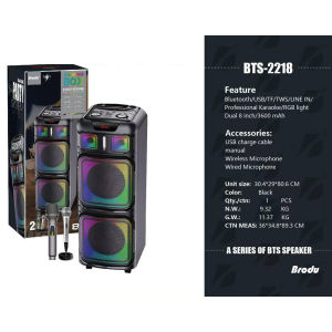 BTS-2218 duaI8Inch Karaoke Bluetooth Speaker dual Wireless Microphone