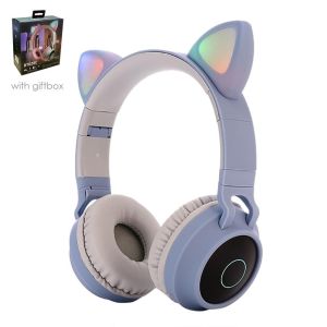Cute Cat Wireless Headset pink LED Light Headphone Music TF Card 5.0 Bluetooth Earphones for Girl Christmas Gift