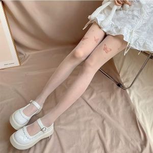 Kiyayai ถุงเท้าก้นถุงน่องพิมพ์ลายผีเสื้อสำหรับผู้หญิง ผิวขาว ถุงน่องสีดำ ยาวป้องกันอุปสรรค ถุงเท้าถุงน่องพิมพ์ลาย ฤดูใบไม้ผลิและฤดูร้อนบาง