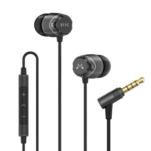 SoundMAGIC E11C Wired Earbuds With Microphone HiFi Stereo Earphones Noise Isolating in Ear Headphones Powerful Bass Tangle Free Cord Gunmetal Black