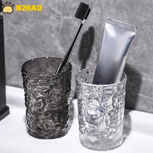 【N2HAO】 Plastic Mouthwash Toothbrush Cup With Handle Home Bathroom Tumblers Portable Mug Transparent Toothbrush Holder