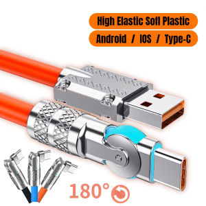 [Local Delivery] 120W 6A Fast Charger Charging Cable 180° Rotary Interface MIcro USB Type C Charger Cable For Andriod IOS For IPhone Xiaomi Huawei Android Data Line