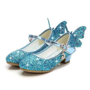2025CODChildren Leather Child High Heels Autumn Plain Sequins Girls Princess Shoes Chaussure Enfants Sandals Party Shoes eu 26-38