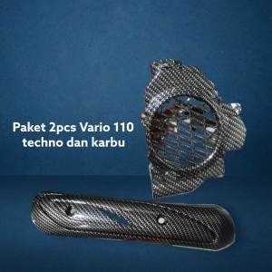 Paket 2pcs Radiator & Tutup knalpot Vario 110 karbu & techno Carbon glossy